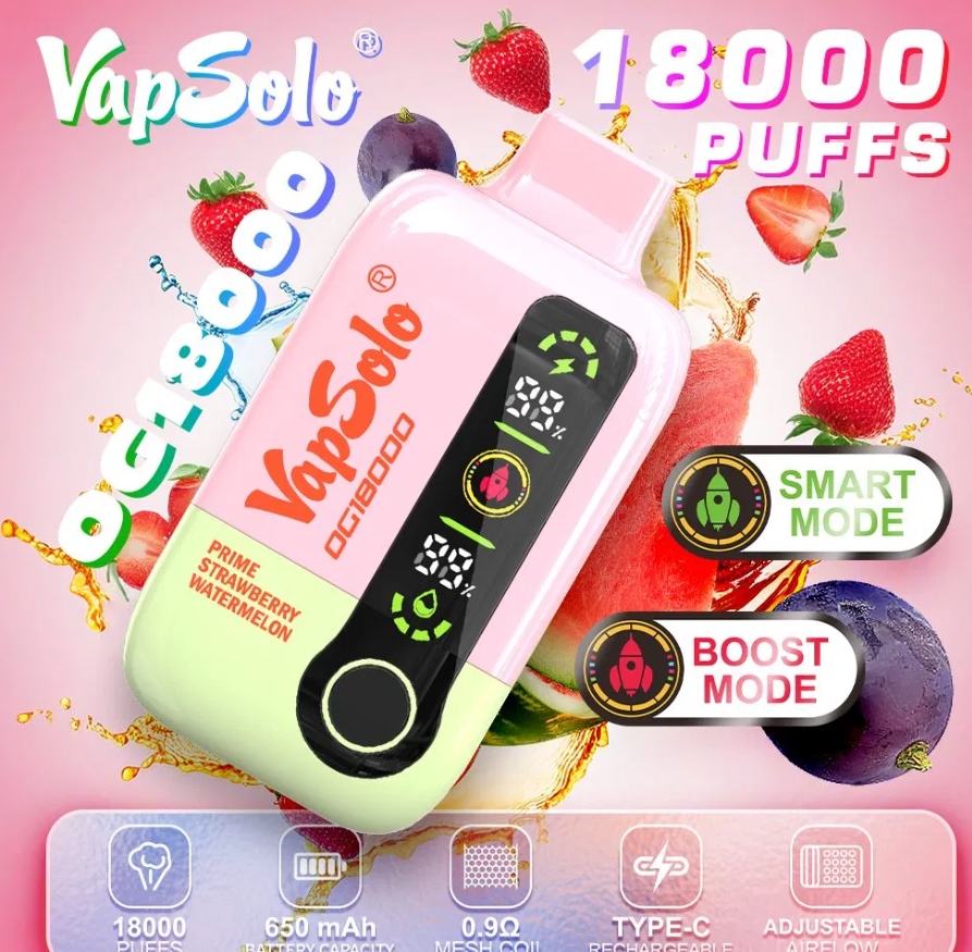 VapSolo DG18000 Engangs Vape - Førsteklasses Jordbærvannmelon: Den Ultimate Smaksopplevelsen for Norske Vapere i 2025